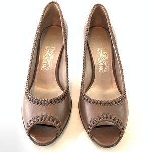Salvatore Ferragamo open toe side braided pumps 9